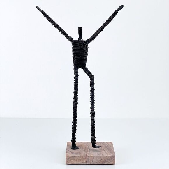 Vintage Brutalist Metal Wire Figure Sculpture On Stone Base MCM Art - Picture 1 of 9